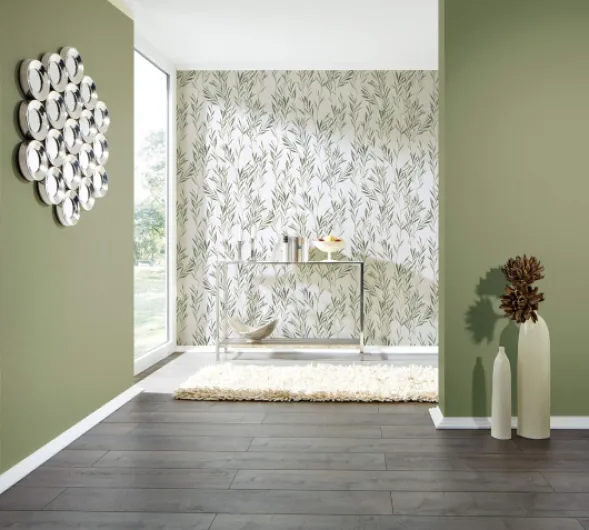 A.S - Création papier peint intissé à motif de feuilles en vert, blanc – papier peint décoratif 10,05 m x 0,53 m – 367123 Vert;blanc