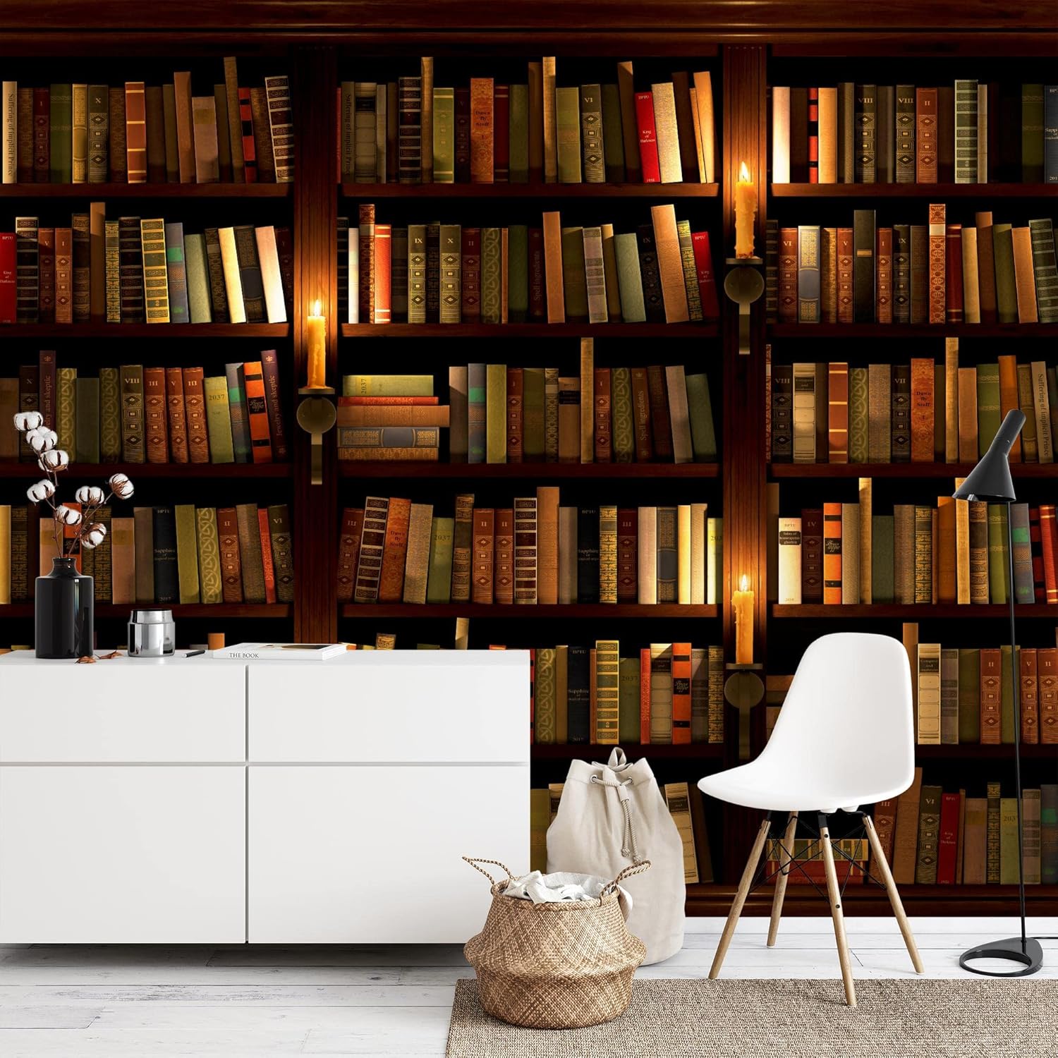 Papier peint intissé Mural Bibliothèque Moderne Toison Salon Chambre à Coucherr Salle - Muraux Tapisserie Photo - marron 9058010a 308 x 220 cm Bibliothèque