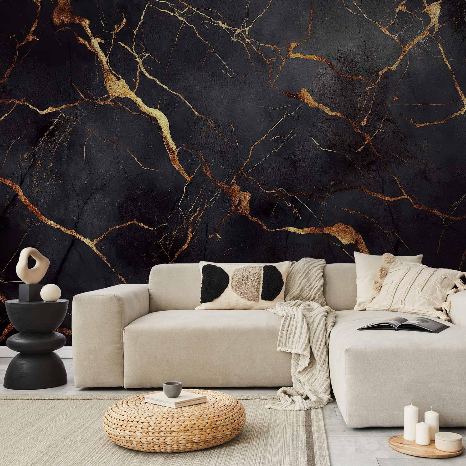 Papier peint panoramique artistique 350x256 cm - Revêtement mural décoration chambre salon - Design moderne - Jaune gris beige vert - Texture de fond en marbre de pierre f-C-0456-a-a 256 x 350 cm #14