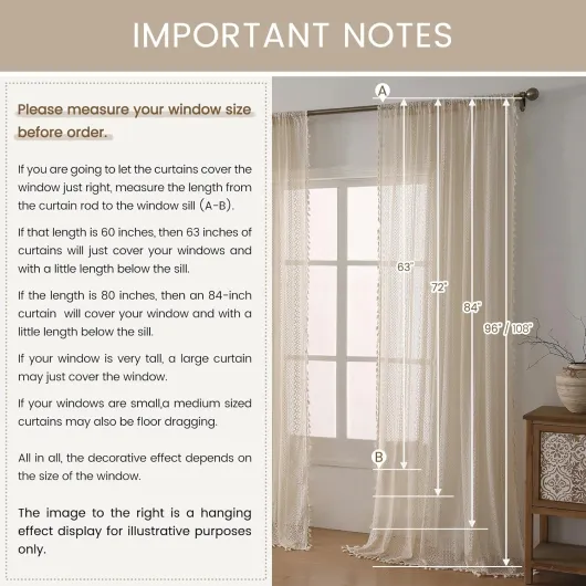 WAZZIO Lot de 2 Panneaux de Rideaux au Crochet à Pampilles en Dentelle géométrique Vintage avec Passe-Tringle – Rideaux en macramé avec Passe-Tringle – pour Chambre à Coucher, Salon, Baie d'enfants 149.9L X 160H cm (2 Panneaux) Dentelle Tricotée Beige