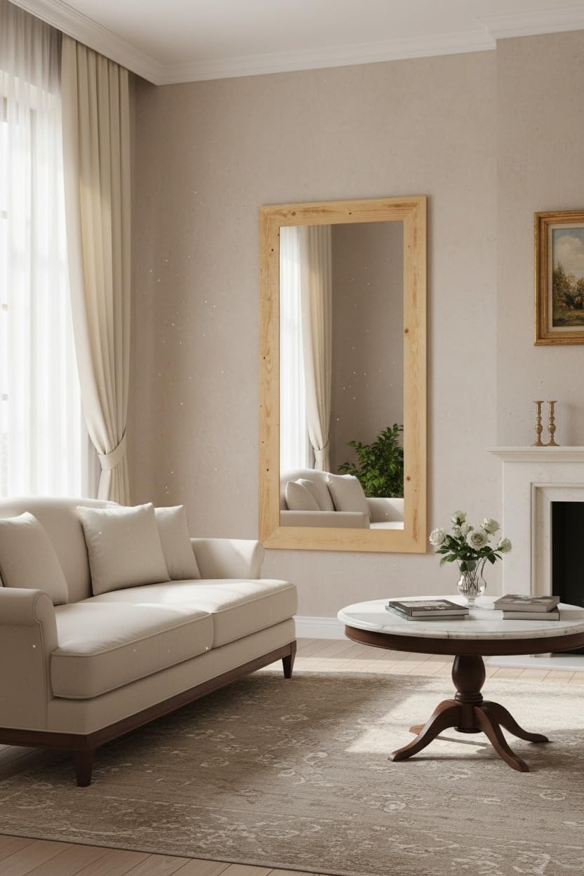 MO.WA - Miroir Mural Grand Bois 82x182, Style Rustique, Pleine Longueur, Miroirs muraux Cadre Bois Sapin Massif, décoration Mural - Made in Italy Nature 182L x 82l cm