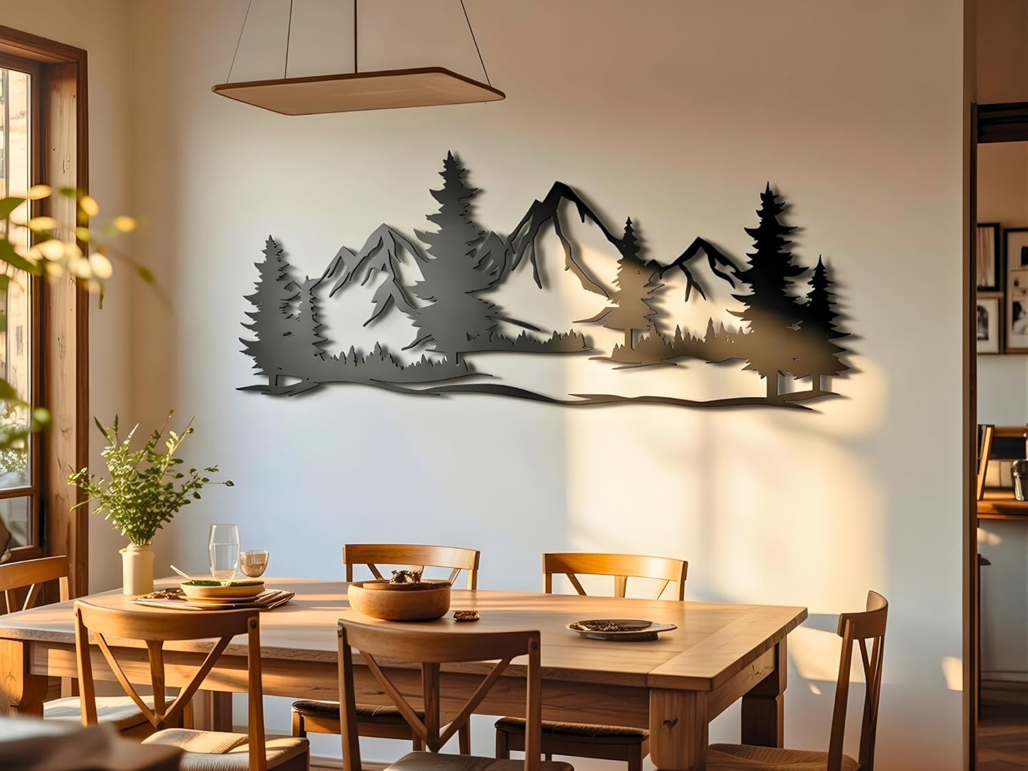 Tableau Decoration Murale Montagne 3D Deco Murale Salon Salle de Bain Chambre Cadre Décoration Chambre Triptyque Mural Bois Montagnes 2