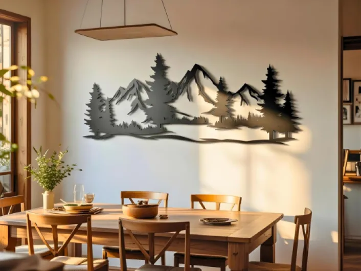 Tableau Decoration Murale Montagne 3D Deco Murale Salon Salle de Bain Chambre Cadre Décoration Chambre Triptyque Mural Bois Montagnes 2